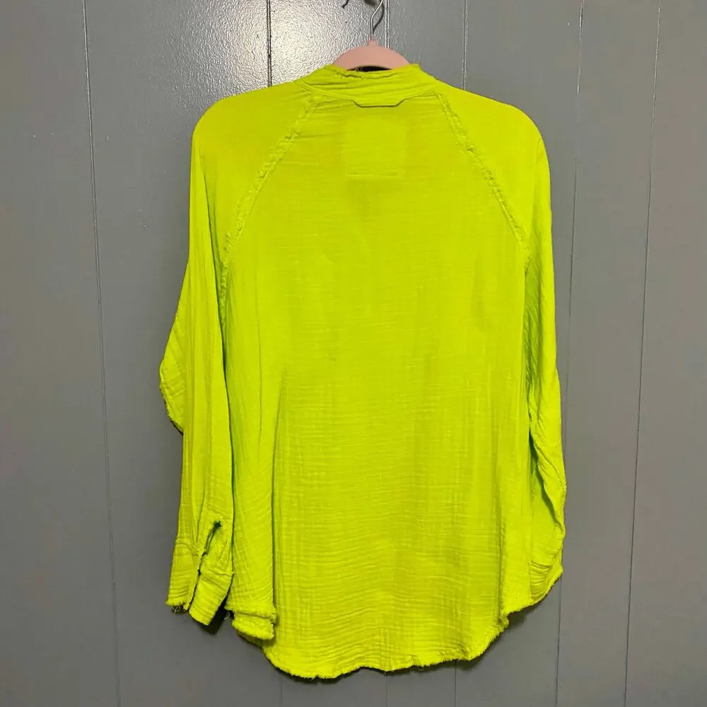 Aerie Neon Green Pool to Party Gauze Button-down Cover-up Boho Beach Shirt XS - Picture 8 of 9
